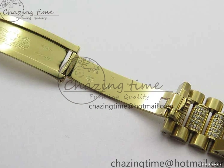 0212 DailyWear Day-Date 36mm 128235 YG Crystal BP Best Edition Silver Crystal Marker Dial on YG President Bracelet A 2676